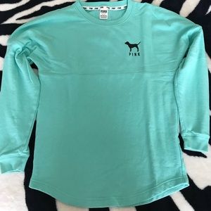 Pink Victoria’s Secret teal varsity sweater